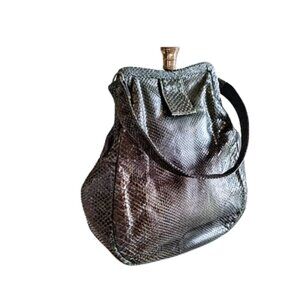 1950s Vintage Tall Dark Green Real Snakeskin Box Style Handbag With Top Handle